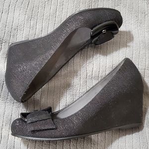 Black glitter Stuart Weitzman wedge heels